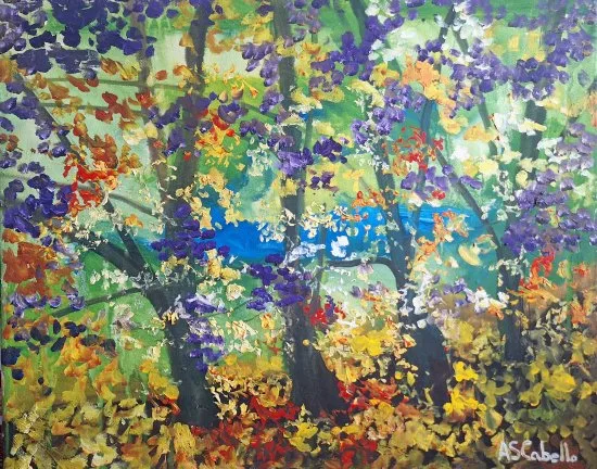 Óleo original “La primavera entre los árboles” de Antonio Sánchez Cabello disponible en ARTEnet