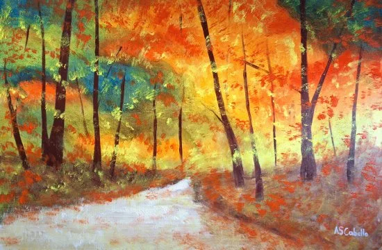 Venta de obra original en acrílico "Paseo entre el bosque en otoño" de Antonio Sánchez Cabello