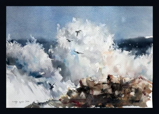 Acuarela original «Rompiente II» de Maylu García, inspirado en tormentas marinas