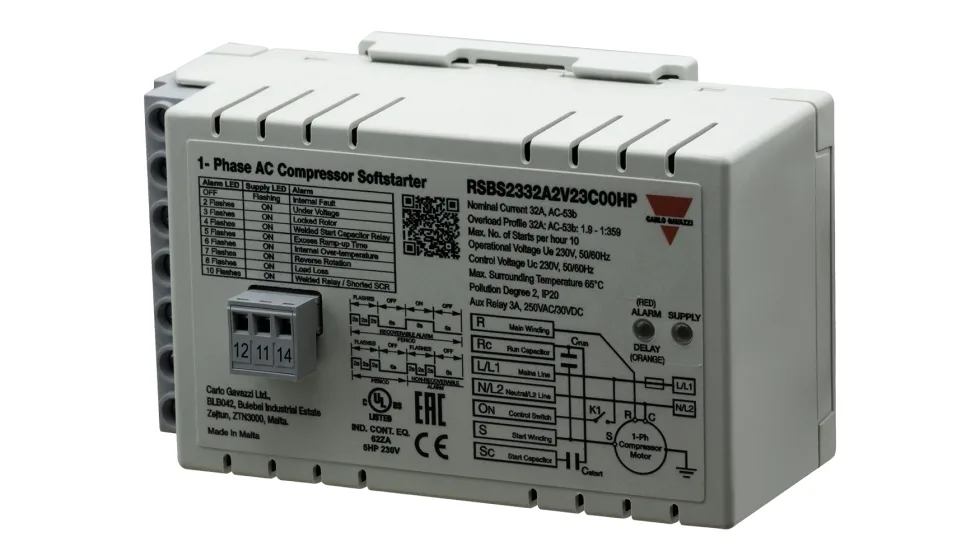 Carlo Gavazzi lanza arrancador suave RSBS con certificación de inflamabilidad para HVAC